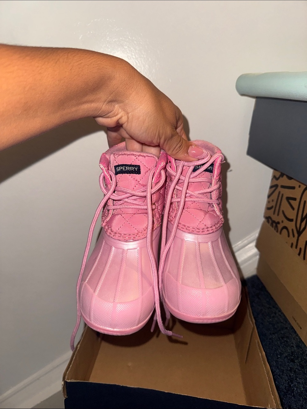 Sperry Kids Pink Lace-Up Waterproof Duck Boots